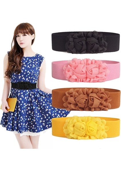 Bayanlar Geniş Kemer Kadın Kız Moda Geniş Streç Elastik Bel Kemeri Düz Renk Çiçek Kemer Hediye Kırmızı Pembe Siyah Tüm Maç (Yurt Dışından) fiyatları