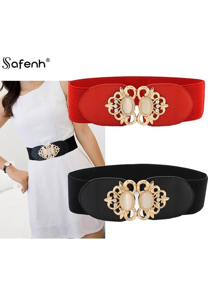 65 cm x 6 cm Kadın Kemer Bayan Retro Elastik Sıkı Elbise Dar Bel Kemerleri Bant Kırmızı Mavi Siyah Beyaz (Yurt Dışından)