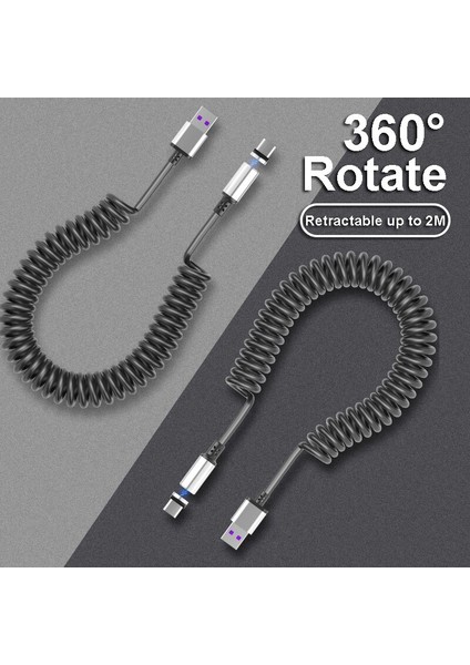 3A Manyetik Yaylı Kablo Mikro USB Tip C 8 Pin Hızlı Şarj Kablosu iPhone x Samsung S9 S10 Huawei P30 Lite Geri Çekilebilir Kablo (Yurt Dışından)