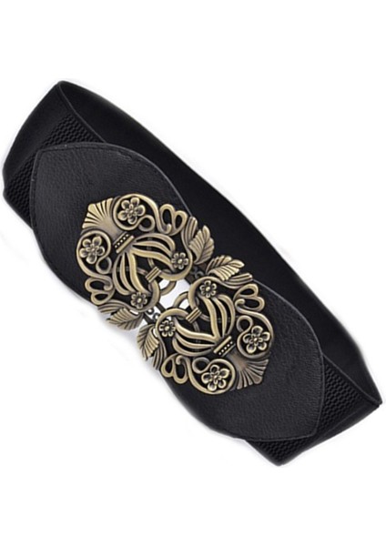 2x Kadın Retro Çiçek Elastik Streç Tokalı Geniş Bel Kemeri Kemer (Siyah ve Açık Taba) (Yurt Dışından) indirimleri