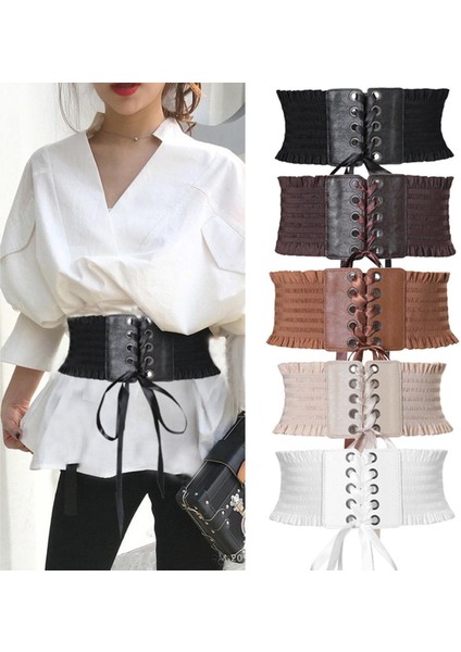 Hirigin Kadın Pu Geniş Bel Kemeri Vintage Metal Çiçek Elastik Streç Toka Kemer (Yurt Dışından)