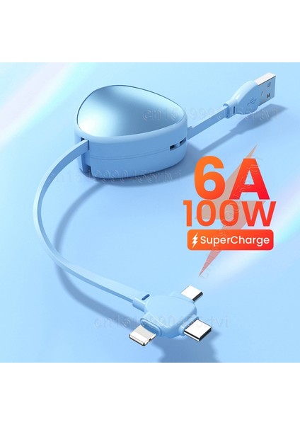 6A 4in1 Geri Çekilebilir USB Kablosu Huawei Taşınabilir 3in1 Mikro USB Tip-C Şarj Kablosu Telefon Tutucu ile iPhone 14 Samsung (Yurt Dışından)