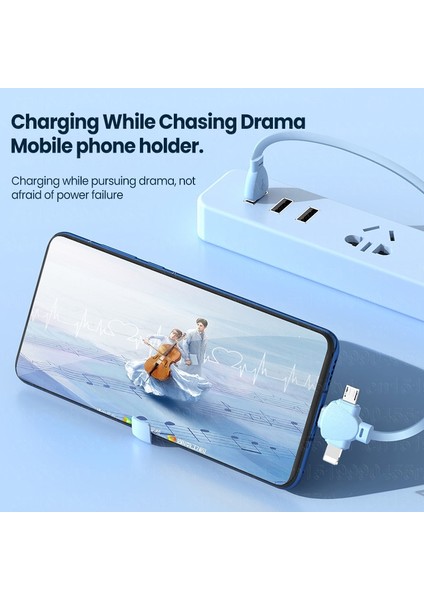 6A 4in1 Geri Çekilebilir USB Kablosu Huawei Taşınabilir 3in1 Mikro USB Tip-C Şarj Kablosu Telefon Tutucu ile iPhone 14 Samsung (Yurt Dışından)