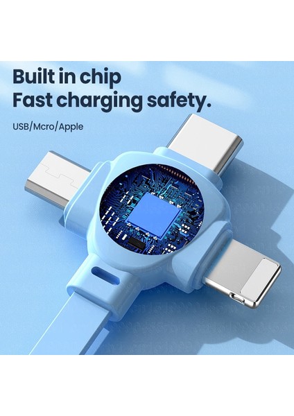 6A 4in1 Geri Çekilebilir USB Kablosu Huawei Taşınabilir 3in1 Mikro USB Tip-C Şarj Kablosu Telefon Tutucu ile iPhone 14 Samsung (Yurt Dışından)