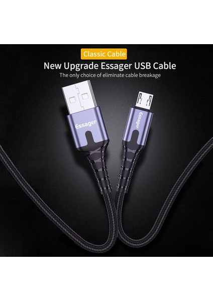Essager LED Mikro USB Kablosu Xiaomi Samsung Android Için 3A Hızlı Şarj Veri Kablosu Kablosu Mikro USB Şarj Cihazı Cep Telefonu Kablosu 2m 3m (Yurt Dışından)