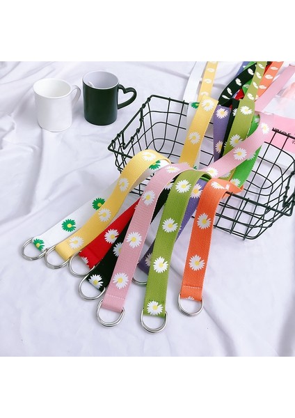 Moda Sevimli Papatya Desen Kanvas Bel Kemeri Kadın Kızlar Renkli Uzun Kemerler Çift D Halkalı Kot Giyim Aksesuarları (Yurt Dışından) modelleri