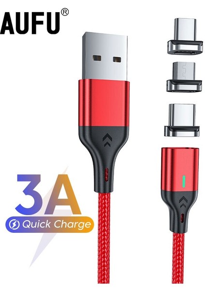Aufu Manyetik Şarj Kablosu Hızlı Şarj USB C Tipi Kablo Mıknatıs Mikro USB Veri Şarj Kablosu Cep Telefonu Kablosu USB Kablosu (Yurt Dışından)