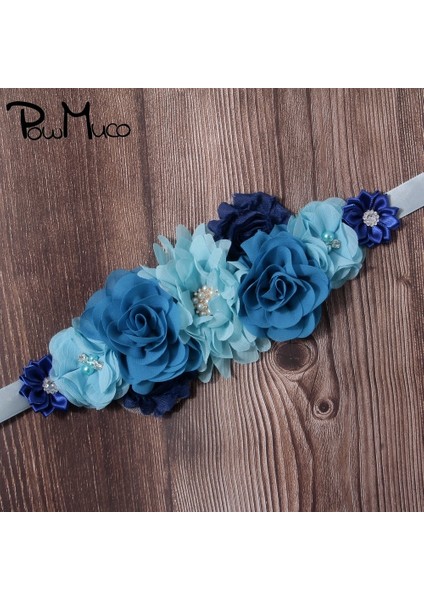 Powmuco Moda Şifon Çiçek Mavi Ayarlanabilir Hamile Kemerleri El Dikişli Taklidi Boncuk Çiçek Kadın Kanat Fotoğraf Sahne (Yurt Dışından) modelleri