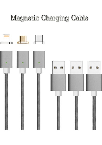 Candyeıc Manyetik Adaptör IPhone 14 13 12 Mını x Xr Xs Mas 7 8 6s Artı 6 5s Se Kablo Şarj Şarj Cihazı Mikro USB Kablosu (Yurt Dışından)