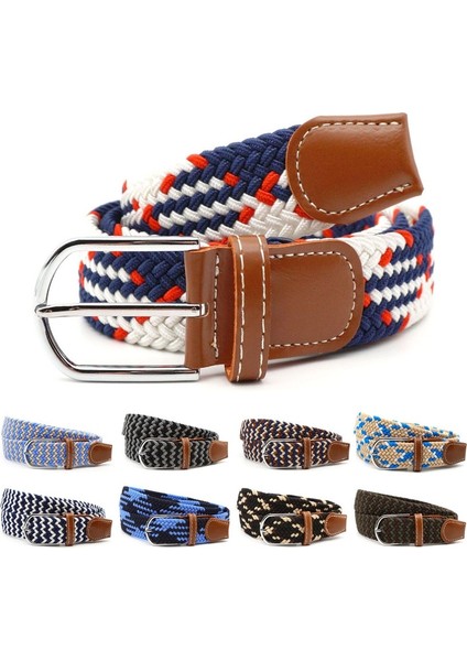 Mavi Siyah Kadın Rahat Örme Pin Toka Erkek Kemer Dokuma Kanvas Elastik Genişletilebilir Örgülü Streç Kemerler Kadın Kot 60 Renkler (Yurt Dışından)