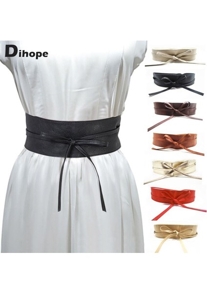 Dihope Kadın Yumuşak Deri Kemer Bayanlar Bağcıklı Kemerler Geniş Bel Bandı Bağları Etrafında Yay Elbise Gömlek Dekorasyon Bahar Sonbahar (Yurt Dışından)