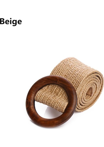 1 Adet Kadın Moda Rahat Hasır Kemer Yuvarlak Ahşap Toka Elastik Bel Zinciri Göbek Kolye Göbek Takısı Elbise Gömlek Aksesuarları (Yurt Dışından)