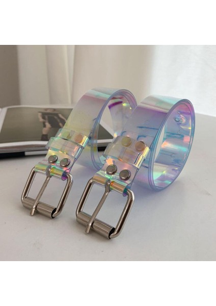 Bayanlar Moda Şeffaf Kemer Lazer Holografik Şeffaf Pin Toka Geniş Kemer Kot Kadın Kemer Görünmez Punk Tasarım Kemer (Yurt Dışından)