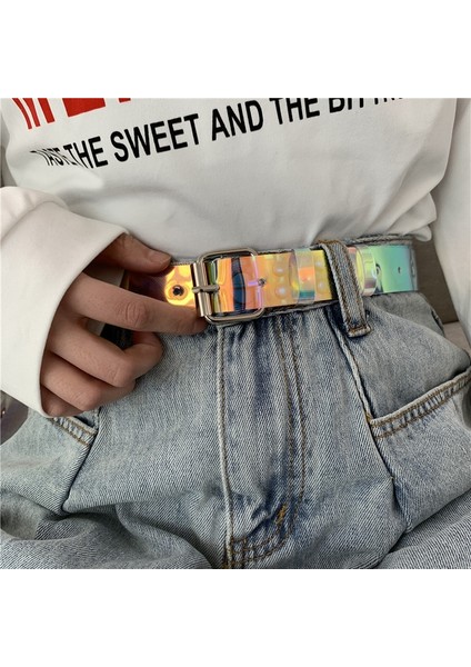Bayanlar Moda Şeffaf Kemer Lazer Holografik Şeffaf Pin Toka Geniş Kemer Kot Kadın Kemer Görünmez Punk Tasarım Kemer (Yurt Dışından) fırsatları