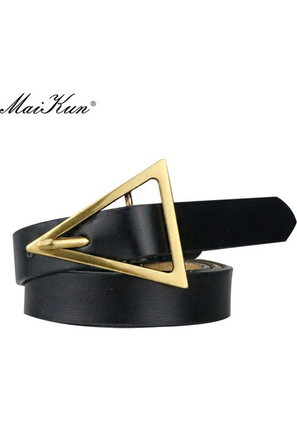 Maikun Yeni Hakiki Deri Ince Kemer Vintage Üçgen Toka Net Kırmızı Kadın Pantolon Moda Tüm Maç Dekoratif Kemer (Yurt Dışından)