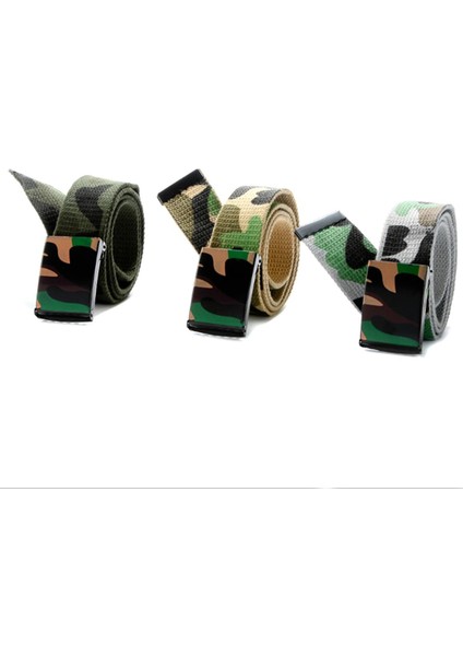 Loveshopping* Kamuflaj Kanvas Kemer Erkek Kadın Bel Kemeri Plastik Toka Rahat Kovboy Kemerler (Yurt Dışından)