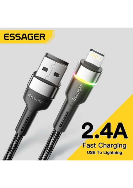 Essager USB Kablosu iPhone 14 13 12 11 Pro Xs Max x Xr LED Yıldırım Hızlı Şarj Telefon Veri Kablosu iPad Için Veri Kablosu Tel (Yurt Dışından)