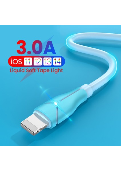 3A Sıvı Yumuşak Tutkal Hızlı Şarj USB Kablosu iPhone USB A 8 Pinli Şarj Kablosu Veri Kablosu iPhone 14 13 12 Pro Max 1/1.5/2 M (Yurt Dışından)