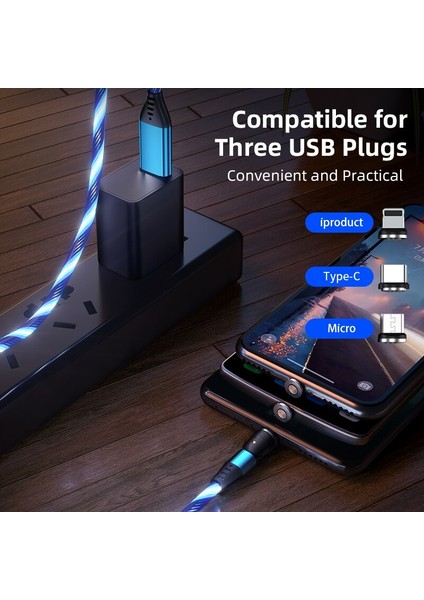540 ° Dönme Parlayan Manyetik Kablo 3A Hızlı Şarj USB C Kablo Telefon Şarj Kablosu Manyetik Şarj Cihazı iPhone Samsung Huawei Için (Yurt Dışından) indirimleri