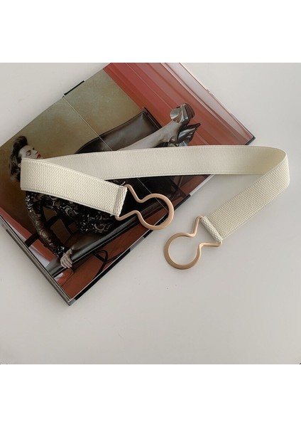 Altın Yuvarlak Toka Elastik Geniş Kadın Kemer Moda Beyaz Siyah Streç Kadın Bel Kemeri Bayan Ceket Elbise Kemer (Yurt Dışından)