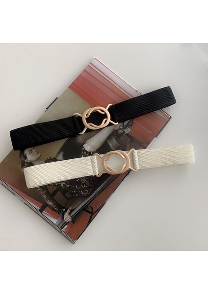 Altın Yuvarlak Toka Elastik Geniş Kadın Kemer Moda Beyaz Siyah Streç Kadın Bel Kemeri Bayan Ceket Elbise Kemer (Yurt Dışından) modelleri