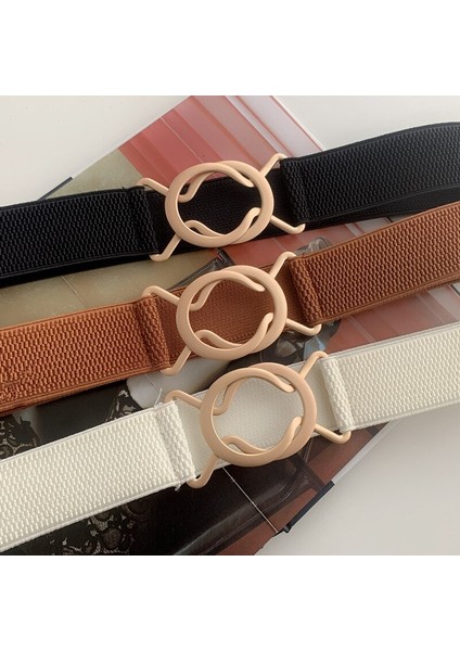 Altın Yuvarlak Toka Elastik Geniş Kadın Kemer Moda Beyaz Siyah Streç Kadın Bel Kemeri Bayan Ceket Elbise Kemer (Yurt Dışından) indirimleri