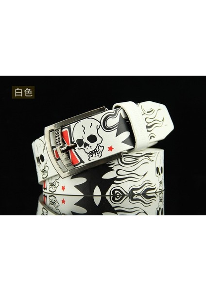 Kafatası Iskeleti Desen Pin Tokalı Kemer Punk Tarzı Moda Kişiselleştirilmiş Kemer Genç Öğrenciler Kot Kemer (Yurt Dışından)
