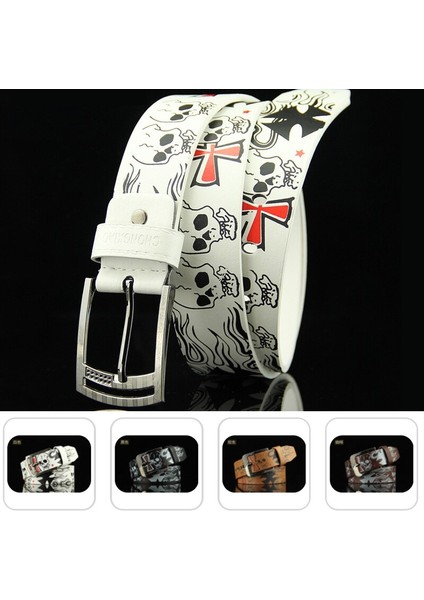 Kafatası Iskeleti Desen Pin Tokalı Kemer Punk Tarzı Moda Kişiselleştirilmiş Kemer Genç Öğrenciler Kot Kemer (Yurt Dışından) fiyatları