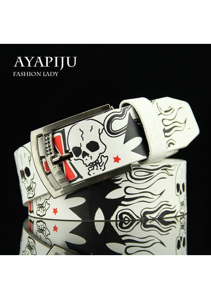 Kafatası Iskeleti Desen Pin Tokalı Kemer Punk Tarzı Moda Kişiselleştirilmiş Kemer Genç Öğrenciler Kot Kemer (Yurt Dışından) fırsatları