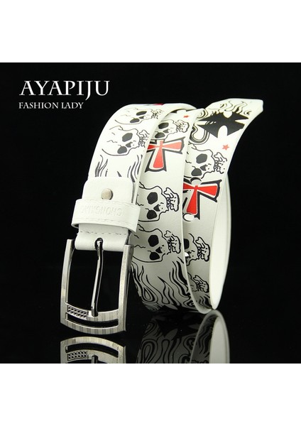 Kafatası Iskeleti Desen Pin Tokalı Kemer Punk Tarzı Moda Kişiselleştirilmiş Kemer Genç Öğrenciler Kot Kemer (Yurt Dışından) indirimleri