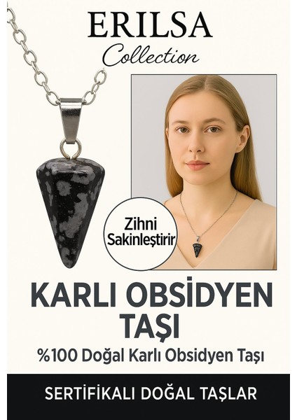 Sertifikalı Pandül Model Karlı Obsidyen Kolye – Negatif Enerji Temizliği ve Duygusal Koruma