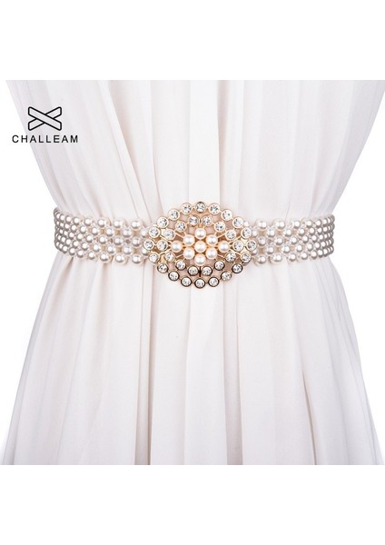 Lüks Kadın Inci Kemer Elbise Zarif Çiçek Toka Tam Plastik Inci Dekorasyon Taklidi Düğün Kemer Elastik Bel 121 (Yurt Dışından)