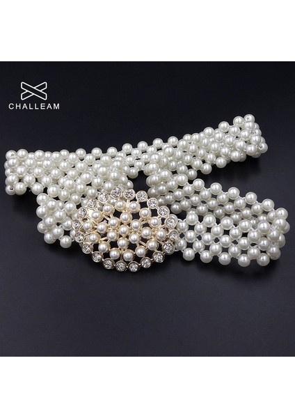 Lüks Kadın Inci Kemer Elbise Zarif Çiçek Toka Tam Plastik Inci Dekorasyon Taklidi Düğün Kemer Elastik Bel 121 (Yurt Dışından) modelleri