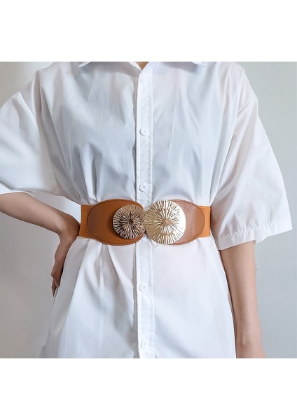 Kadın Elastik Geniş Kemer Moda Ince Korse Kuşak Çift Metal Yüzükler Kadın Ceket Elbise Kemer (Yurt Dışından) fırsatları
