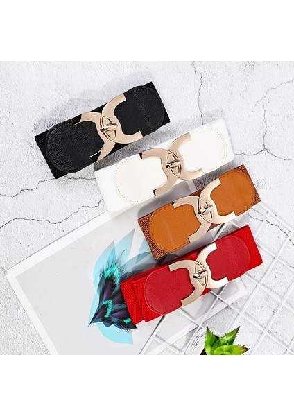 Rahat Bayanlar Elastik Geniş Bel Elbise Moda Elastik Kemer Kadınlar Için Yeni Dekoratif Kemerler Lüks Tasarımcı Kırmızı Beyaz Siyah Altın (Yurt Dışından)