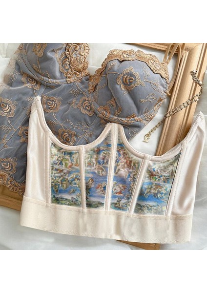 Estetik Vintage Kadın Korse Melek Baskı Zarif Underbust Bel Geniş Kemer Ince Vücut Şekillendirici Kadın Kırpma Üst Büstiyer (Yurt Dışından) fiyatları
