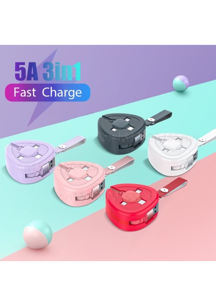 In 1 5A USB Şarj Kablosu iPhone 13 12 Mikro USB C Tipi Kablo Geri Çekilebilir Taşınabilir Şarj Kablosu Huawei Samsung Xiaomi Için (Yurt Dışından)