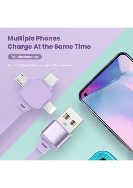 In 1 5A USB Şarj Kablosu iPhone 13 12 Mikro USB C Tipi Kablo Geri Çekilebilir Taşınabilir Şarj Kablosu Huawei Samsung Xiaomi Için (Yurt Dışından)
