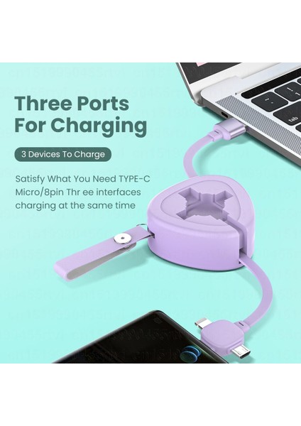 In 1 5A USB Şarj Kablosu iPhone 13 12 Mikro USB C Tipi Kablo Geri Çekilebilir Taşınabilir Şarj Kablosu Huawei Samsung Xiaomi Için (Yurt Dışından)