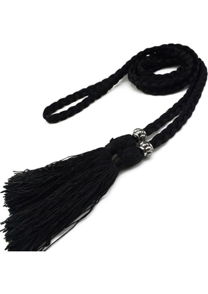 Kadın Bel Kemeri Halat Çin Tarzı Örgülü Dokuma Püskül Ince Kemer Kadın Düğüm Dekore Kemer Sıcak Rahat Katı Siyah Kemerler (Yurt Dışından) modelleri