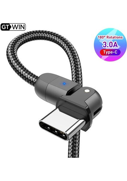 Gtwın USB Tip C 90 Derece Hızlı Şarj Tipi C Kablo Xiaomi Mi 11 Mi 10 Cep Telefonu Veri Kablosu Samsung S10 S9 Kablo 2 M (Yurt Dışından)