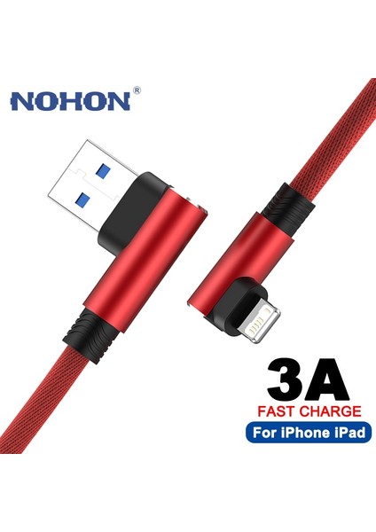 90 Derece USB Kablosu iPhone 13 12 11 Pro Max Xs x Xr 6 6s 7 8 Se iPad Mini Hızlı Şarj Veri Kablosu Cep Telefonu Şarj Cihazı Teli (Yurt Dışından)