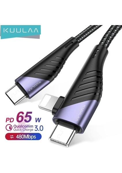 Kuulaa USB C'den USB Tip C'ye Yıldırım Kablosu Pd 65W 20W Hızlı Şarj Şarj Kablosu iPhone 12 11 Pro Max Huawei Samsung Kablosu (Yurt Dışından)