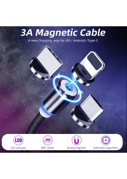 Manyetik Kablo Tip C Mikro USB Kablosu Telefon Android USB C Hızlı Şarj Evrensel Mıknatıs Kablosu Şarj IPhone Hızlı Tel (Yurt Dışından)