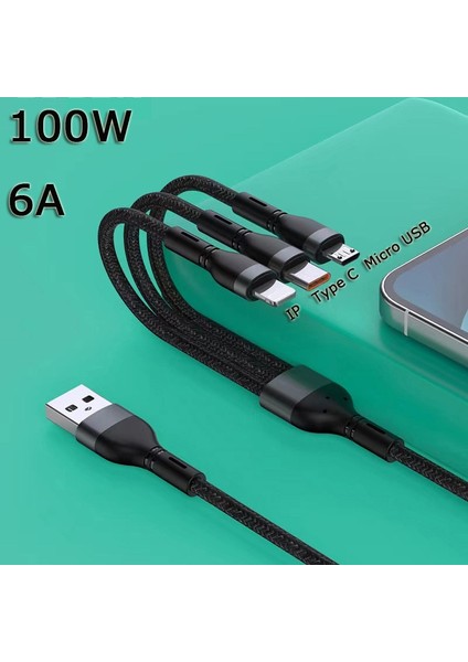 6A 3 In 1 USB Veri Kablosu iPhone Için 100 W Hızlı Şarj Aleti Kablosu Android Için Tip C Xiaomi Huawei Samsung S20 Şarj Kablosu iPad Için (Yurt Dışından)