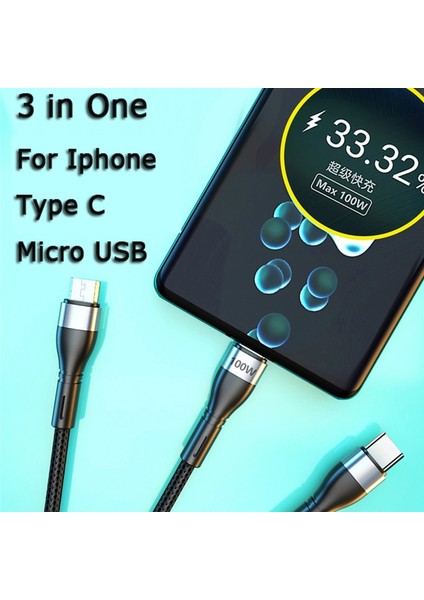 6A 3 In 1 USB Veri Kablosu iPhone Için 100 W Hızlı Şarj Aleti Kablosu Android Için Tip C Xiaomi Huawei Samsung S20 Şarj Kablosu iPad Için (Yurt Dışından)
