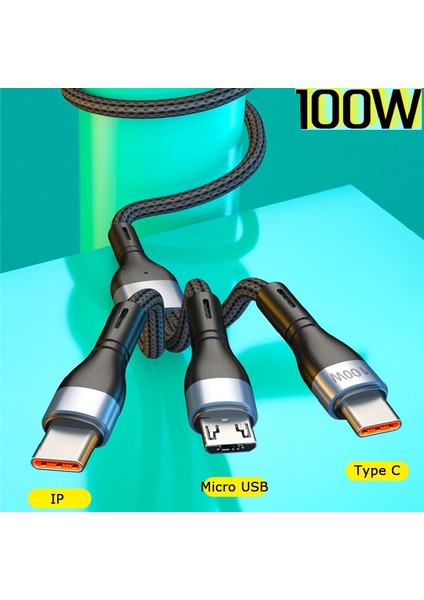 6A 3 In 1 USB Veri Kablosu iPhone Için 100 W Hızlı Şarj Aleti Kablosu Android Için Tip C Xiaomi Huawei Samsung S20 Şarj Kablosu iPad Için (Yurt Dışından)