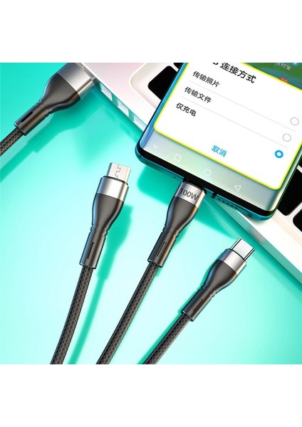 6A 3 In 1 USB Veri Kablosu iPhone Için 100 W Hızlı Şarj Aleti Kablosu Android Için Tip C Xiaomi Huawei Samsung S20 Şarj Kablosu iPad Için (Yurt Dışından)