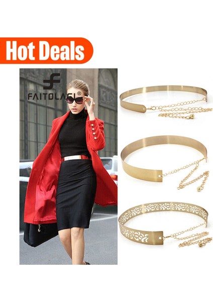 Moda Ayarlanabilir Hollow Çiçek Oyma Kadın Metal Zincir Kemerler Retro Altın Gümüş Renk Elbise Ziyafet Kemerler Basit Geniş Kuşak (Yurt Dışından)