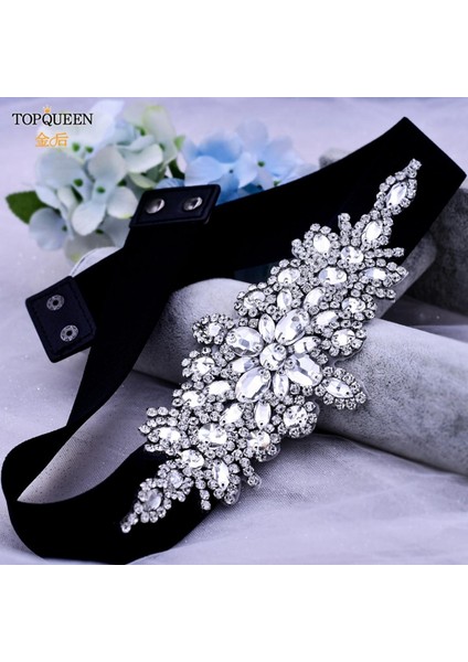 Topqueen S01-B Moda Taklidi Kuşak Kadın Parlak Siyah Elastik Kemer Elbise Streç Bel Kanat Gelin Düğün Aksesuarları (Yurt Dışından)